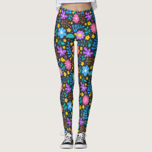 Colourful flowers in sparkling stars pattern D Gre Leggings