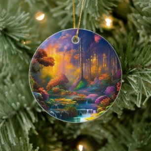 Colourful flowers in the woods ceramic tree decoration