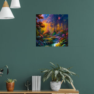 Colourful flowers in the woods poster