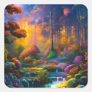 Colourful flowers in the woods square sticker