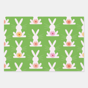 Colourful Flowers inside White Rabbits  Wrapping Paper Sheet
