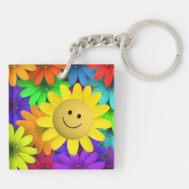 Colourful flowers key ring (Back)