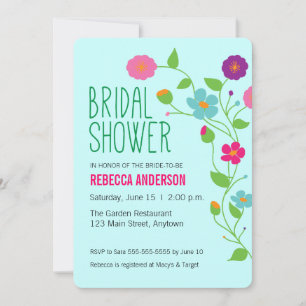 Colourful Flowers & Leaves Bridal Shower Invitation