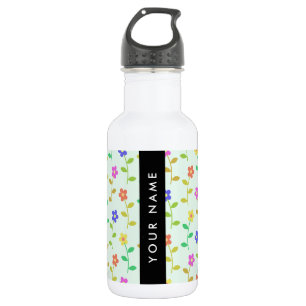 Colourful Flowers, Light Green Background, Black 532 Ml Water Bottle