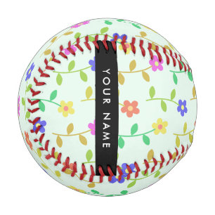 Colourful Flowers, Light Green Background, Black Baseball