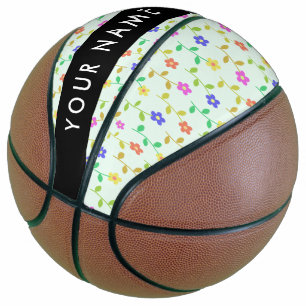 Colourful Flowers, Light Green Background, Black Basketball
