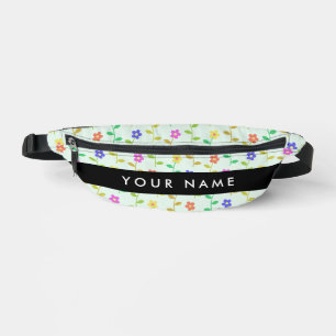 Colourful Flowers, Light Green Background, Black Bum Bags