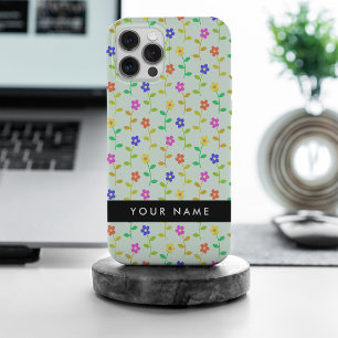 Colourful Flowers, Light Green Background, Black iPhone 15 Pro Max Case
