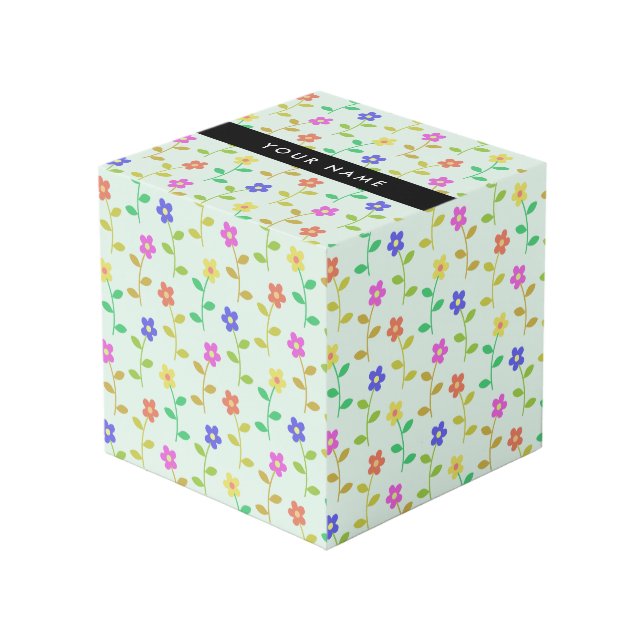 Colourful Flowers, Light Green Background, Black Cube (Front Angled)