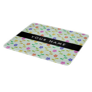 Colourful Flowers, Light Green Background, Black Cutting Board