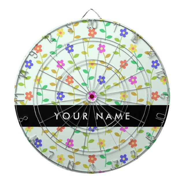 Colourful Flowers, Light Green Background, Black Dartboard (Front)