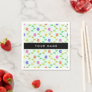 Colourful Flowers, Light Green Background, Black Napkin
