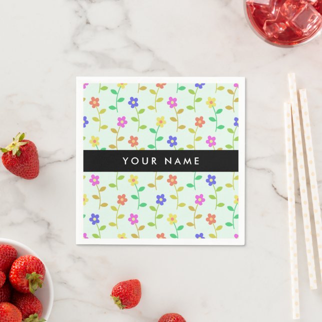 Colourful Flowers, Light Green Background, Black Napkin (Insitu)