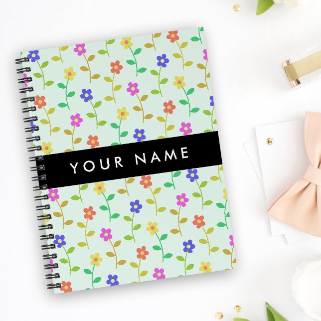 Colourful Flowers, Light Green Background, Black Notebook (Creator Uploaded)