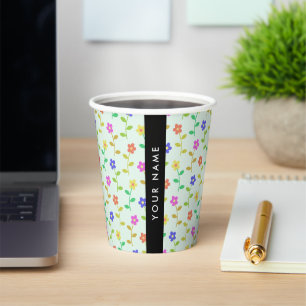 Colourful Flowers, Light Green Background, Black Paper Cups