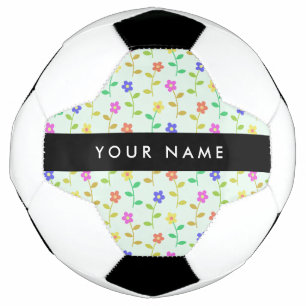 Colourful Flowers, Light Green Background, Black Soccer Ball