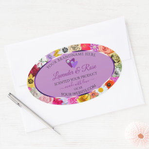 Colourful Flowers Light Purple Product Label Heart