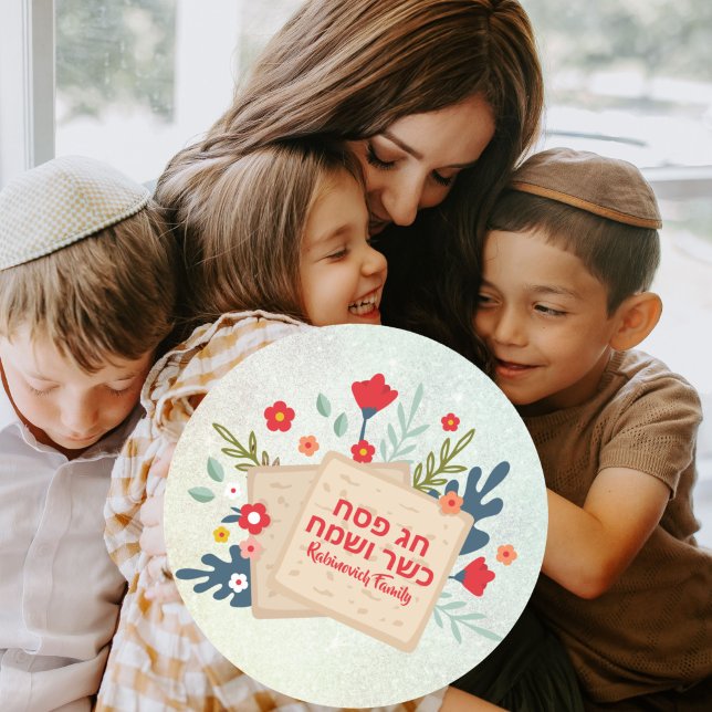 Colourful Flowers Matzah Happy Kosher Passover   Classic Round Sticker (Creator Uploaded)