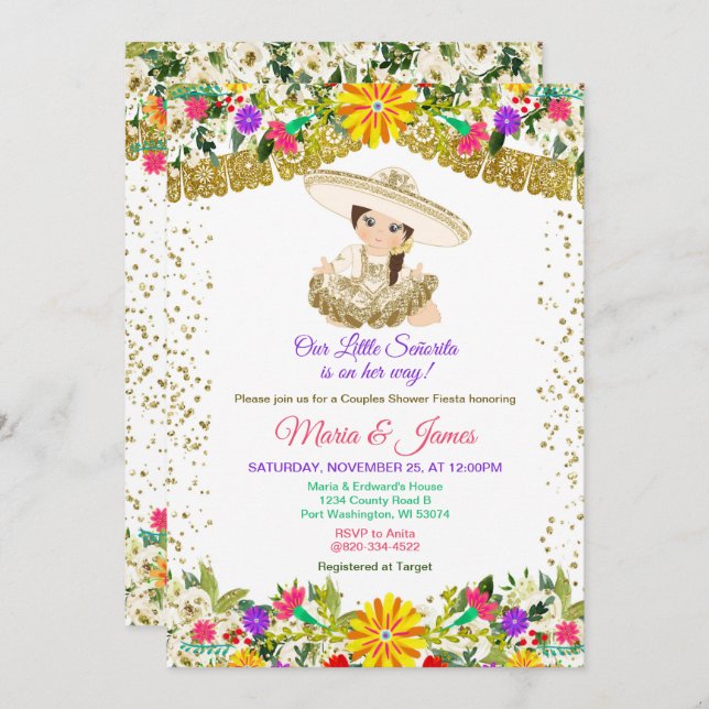 Colourful Flowers Mexican Fiesta Couples shower  Invitation (Front/Back)