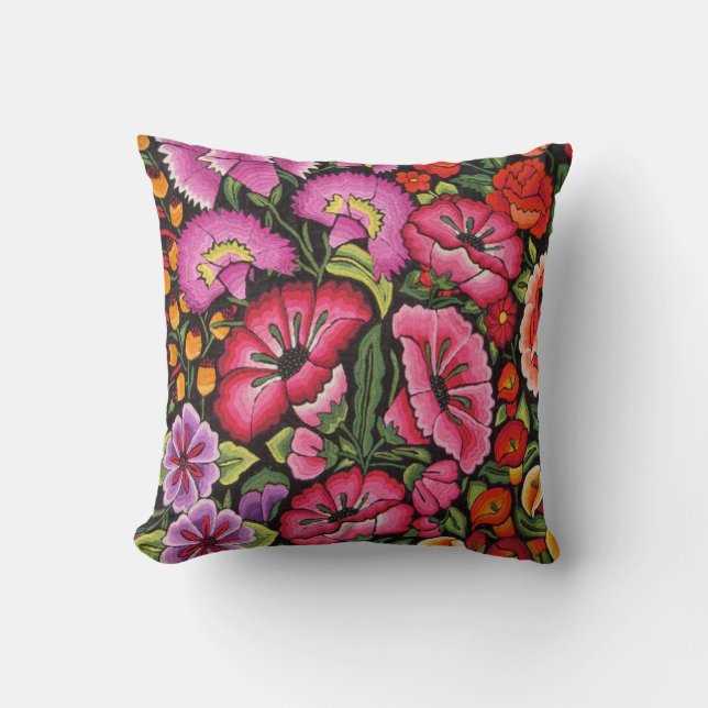 colourful flowers, mexican style cushion (Front)