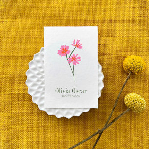 Colourful Flowers Modern Pink Floral Illustration Business Card