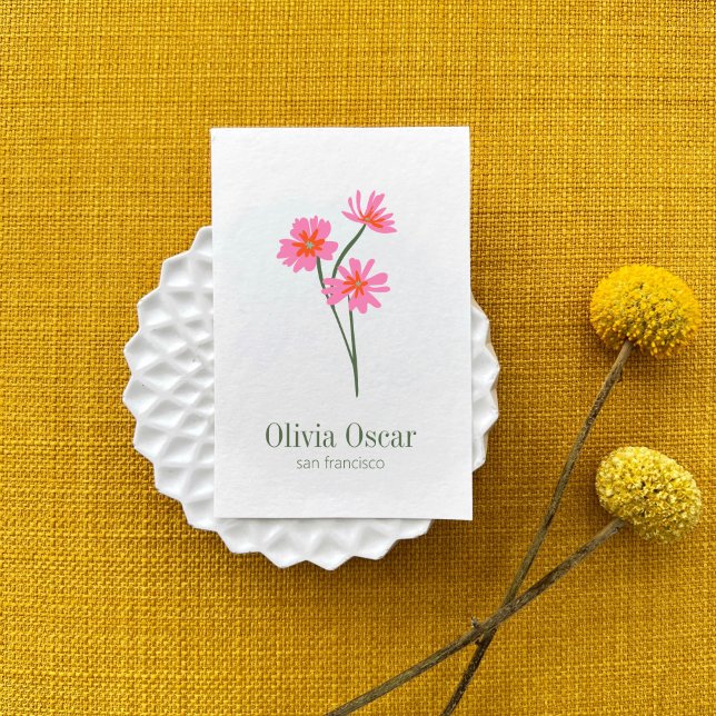 Colourful Flowers Modern Pink Floral Illustration  Business Card (Creator Uploaded)