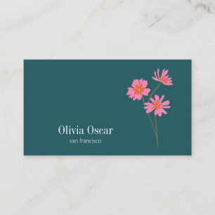 Colourful Flowers Modern Pink Teal Green Floral Business Card