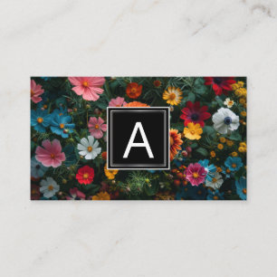 Colourful Flowers Monogram Business Card