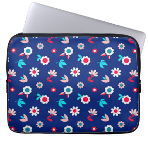 Colourful Flowers on a Dark Blue Background Laptop Sleeve