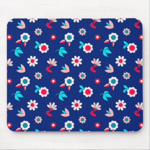 Colourful Flowers on a Dark Blue Background Mouse Pad