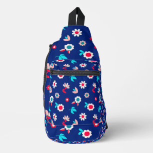 Colourful Flowers on a Dark Blue Background Sling Bag
