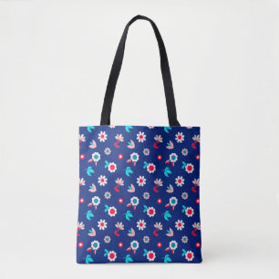 Colourful Flowers on a Dark Blue Background Tote Bag