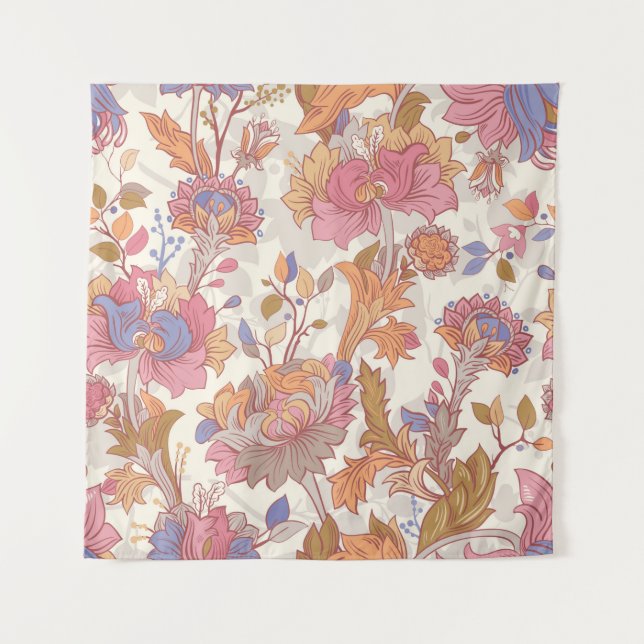Colourful flowers on a light backdrop. Gentle seam Tapestry (Front)