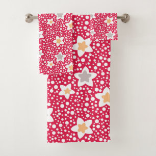Colourful flowers on a retro polka dot background bath towel set