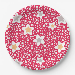 Colourful flowers on a retro polka dot background paper plate