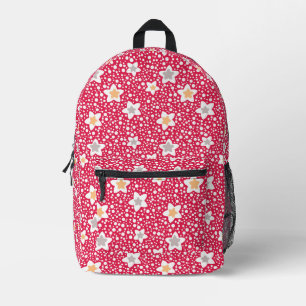 Colourful flowers on a retro polka dot background printed backpack