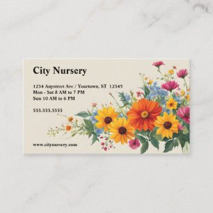 Colourful Flowers on Beige Nursery Plant Sales Business Card