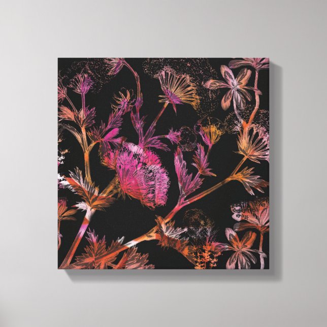 Colourful Flowers on Black Canvas Print (Front)