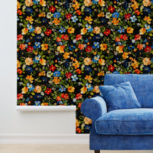 Colourful flowers on Black Wallpaper