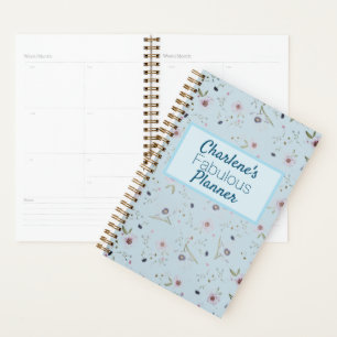 Colourful Flowers on Blue Personalised Planner