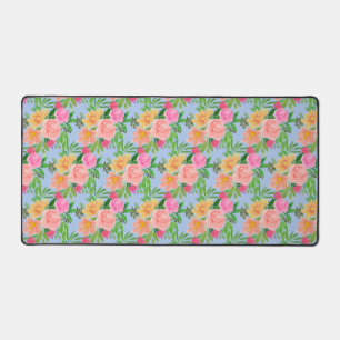 Colourful Flowers on Light Blue Desk Mat