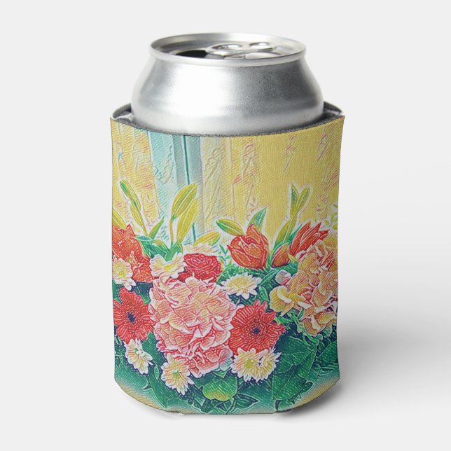 Colourful flowers painting can cooler (Can Front)