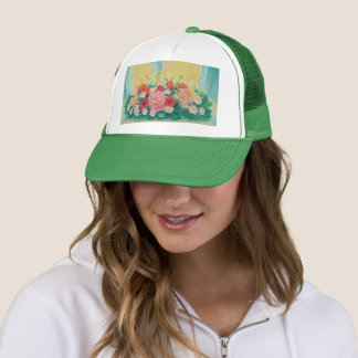 Colourful flowers painting trucker hat