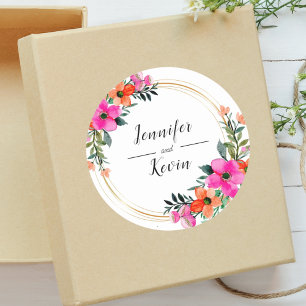 Colourful Flowers Pampas Grass Wedding  Classic Round Sticker