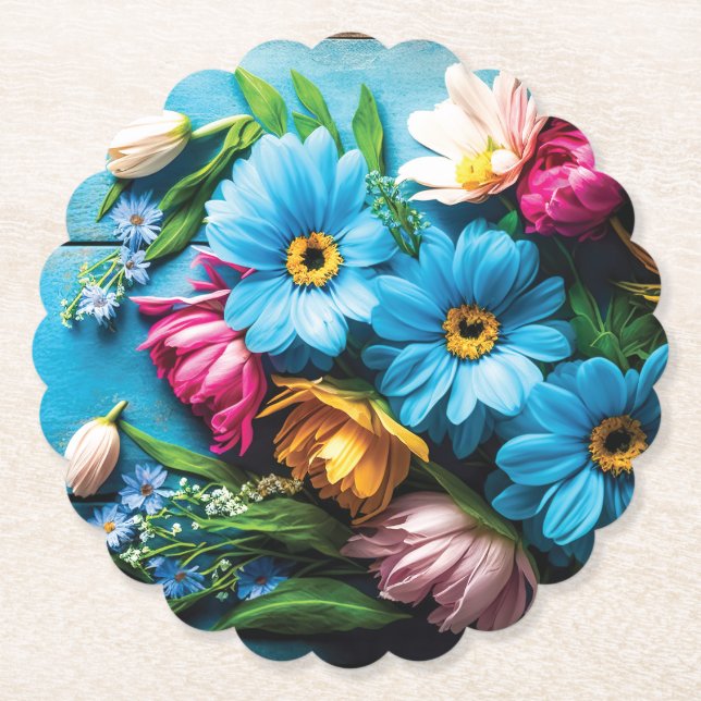 Colourful Flowers Paper Coaster (Front)