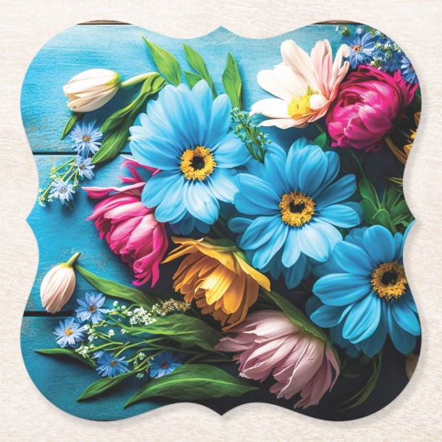 Colourful Flowers Paper Coaster (Front)