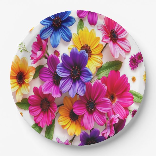colourful flowers paper plate (Front)