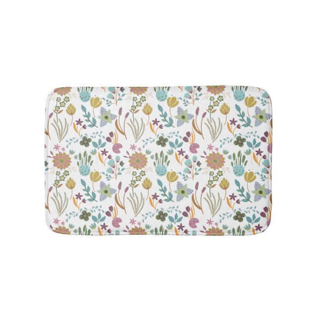Colourful Flowers Pattern Bath Mat (Front)