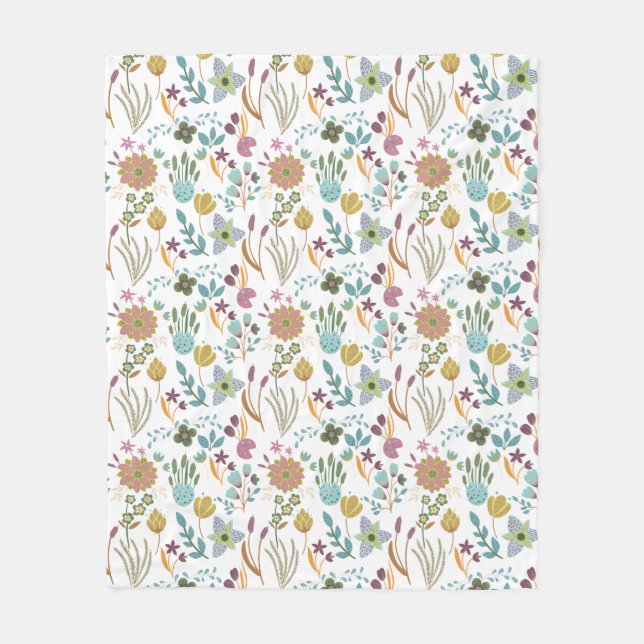 Colourful Flowers Pattern Fleece Blanket (Front)