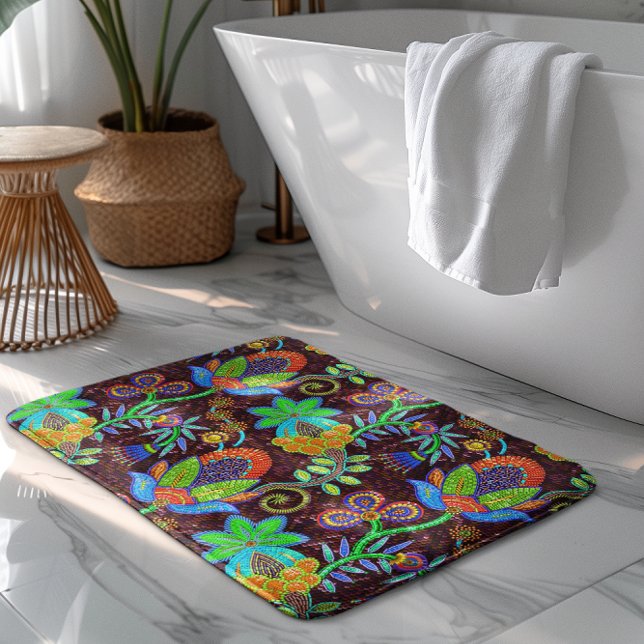 Colourful Flowers Pattern Glass-Beads Texture Bath Mat (Creator Uploaded)
